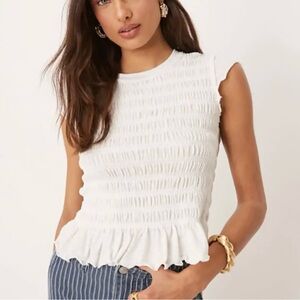 Free People Ruffle White Top